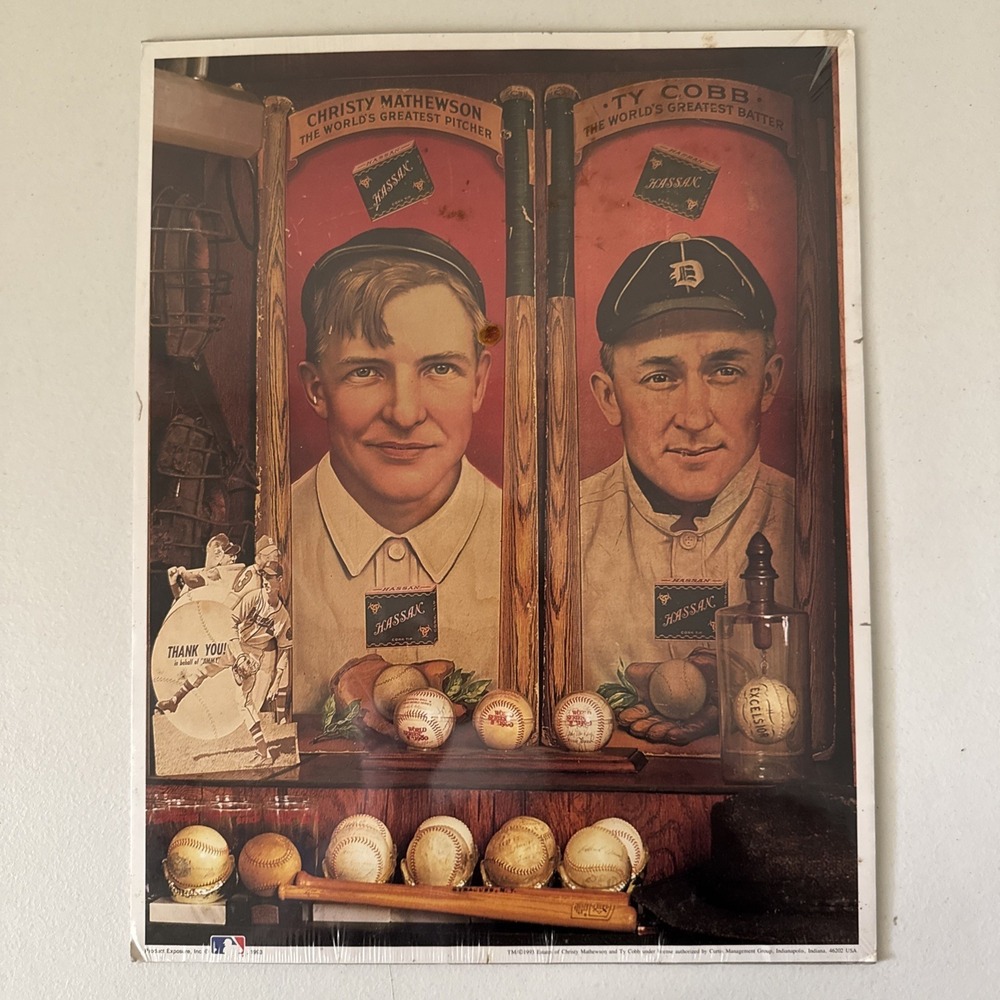 Vintage Montage Glass Framed Certified‎ Print CHRISTY MATHEWSON, TY COBB 11x14